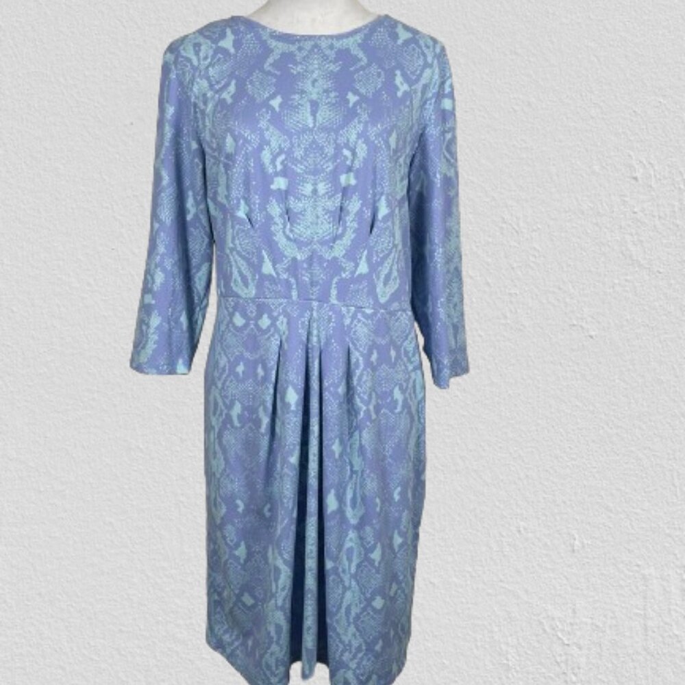 J. McLaughlin Catalina Cloth Stretch Blue Piton 3/4 Sleeve Sheath Dress Size XL